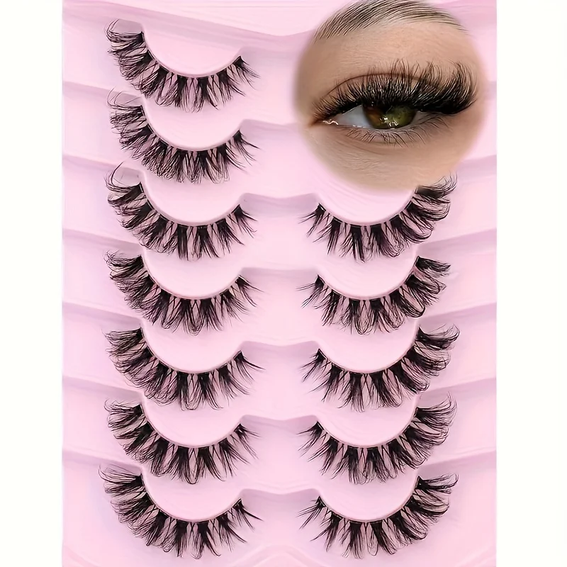 7 Pairs of Fake Eyelashes, Transparent Eyelashes, Natural Eyelashes, Smart Cat Eyes, Russian Striped D-Roll Eyelashes,
