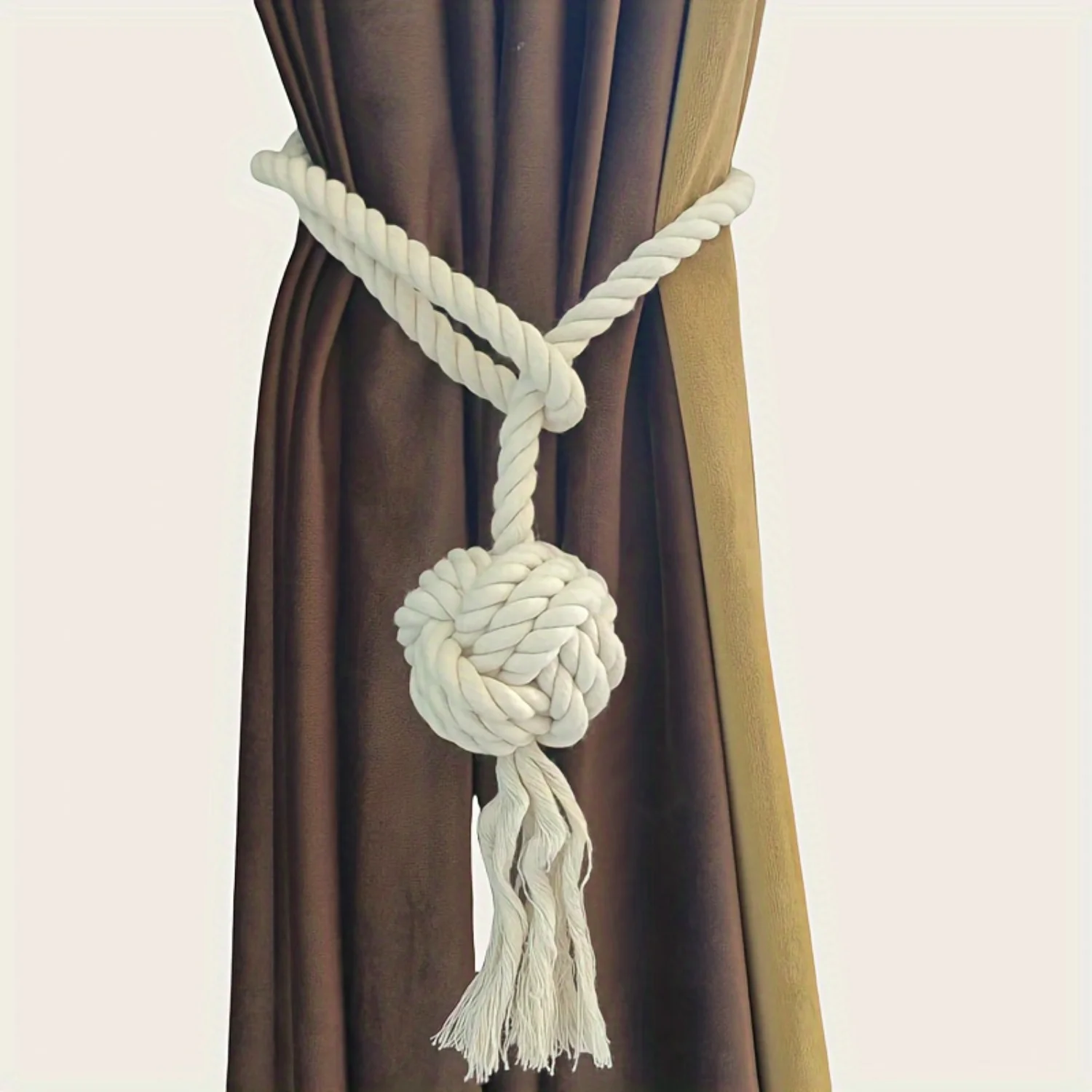 Handmade French Country Style Curtain Tiebacks - Set of 2 Knot Ball Tiebacks with Tassels for Drapery Holdbacks