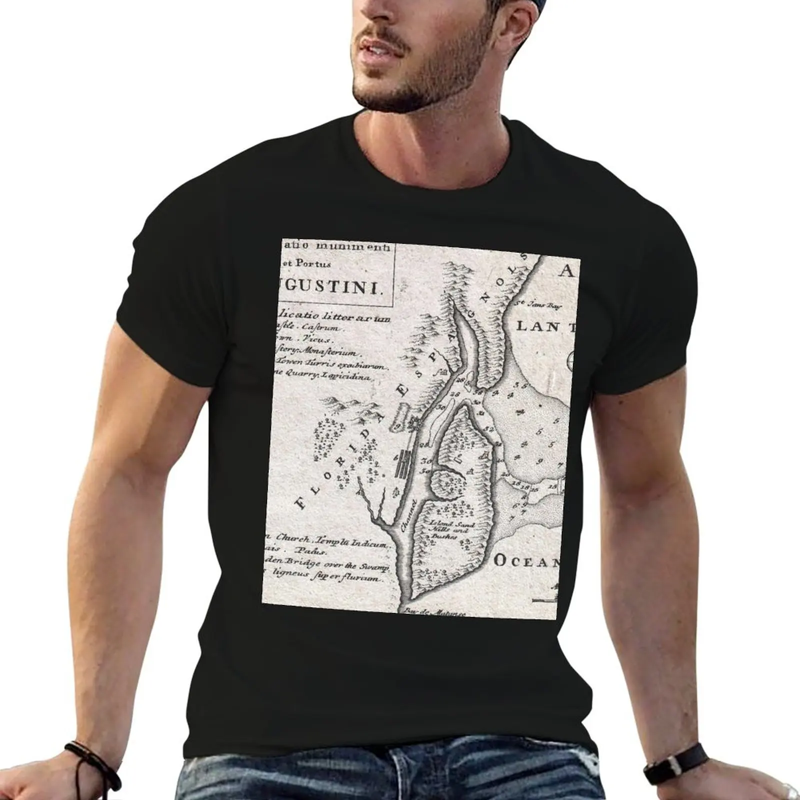 

T-Shirt anime cotton oversize t Vintage St. t men shirts Augustine (1737) Map Florida of 100% shirt