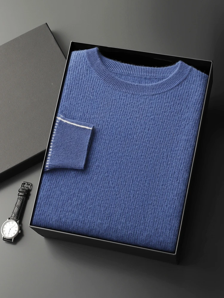 New Men's O-neck 100% Cashmere Sweater Thick Basic Long Sleeve Pullover Jacquard Sweater Autumn Winter Cashmere Knitwear Tops
