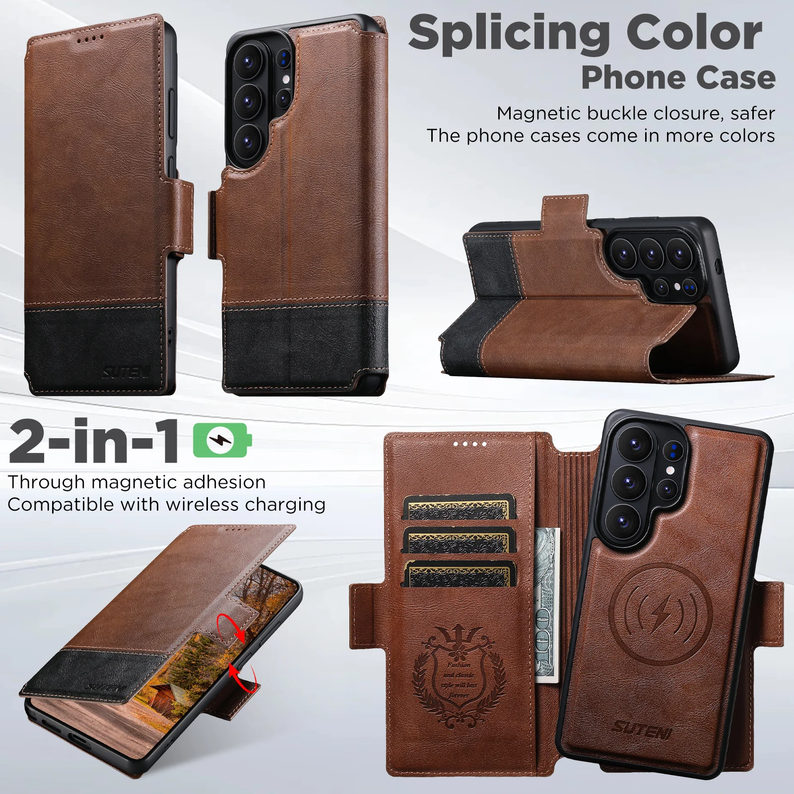 

For Samsung Galaxy S26/S25/S24/S23/S22 Ultra Two-in-One Color-Matched Magnetic Adhesive All-Package Soft Rubber Leather Case