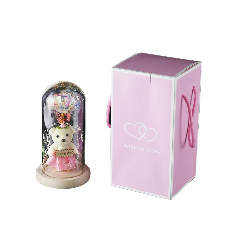 Galaxy Rose ของขวัญที่ไม่ซ้ำกันสำหรับผู้หญิงอินฟินิตี้กุหลาบในโดมแก้วพร้อมสายไฟ LED บนกุหลาบคริสตัล