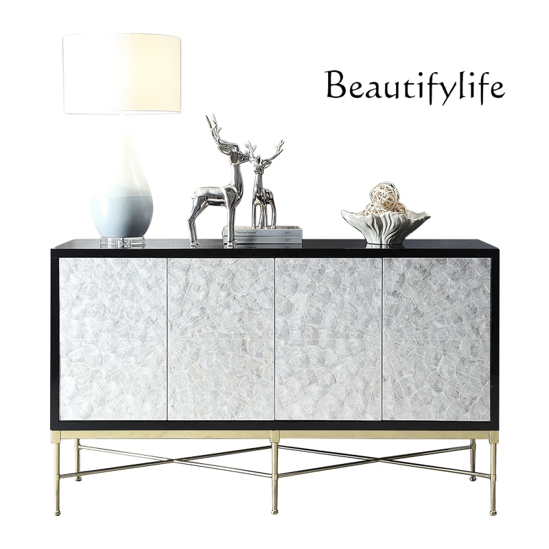 

American Light Luxury Sideboard Modern Multi-Functional Entrance Cabinet Solid Wood Stainless Steel Storage Curio Cabinet