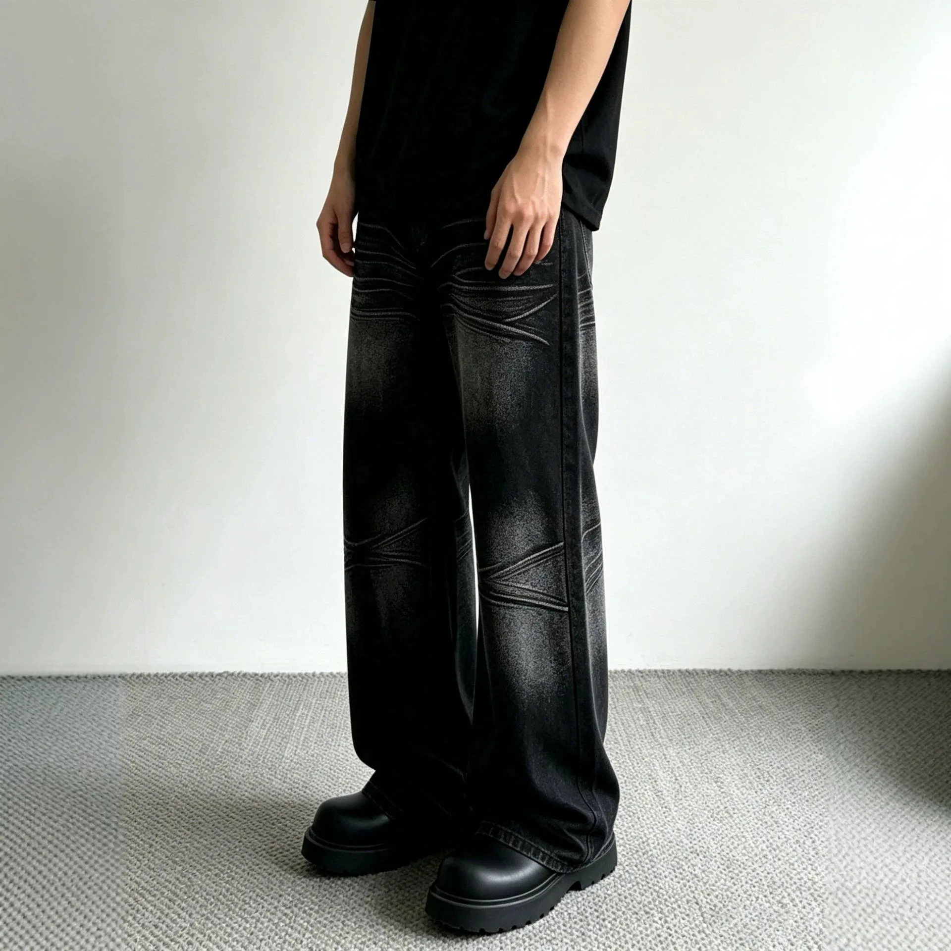 Men Black Dark Blue Straight Wide Leg Simple Basic Casual Daily Loose Fit Denim Trousers American Vintage Male Streetwear Jeans