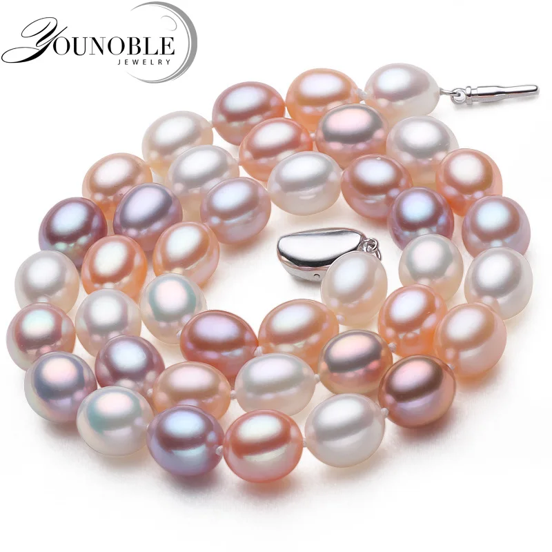 Genuine Freshwater Multicolor Pearl Necklace,Real Natural Wedding Pearl Choker Necklaces Women Mother Birthday Gift Collar