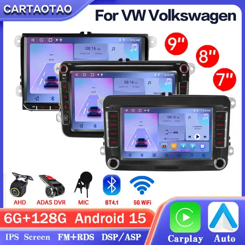 Android 15 For VW Skoda Golf 5 6 Touran Passat B6 B7 Polo Car Radio Carplay GPS Multimedia Video Player DSP AHD DVR 2din stereo