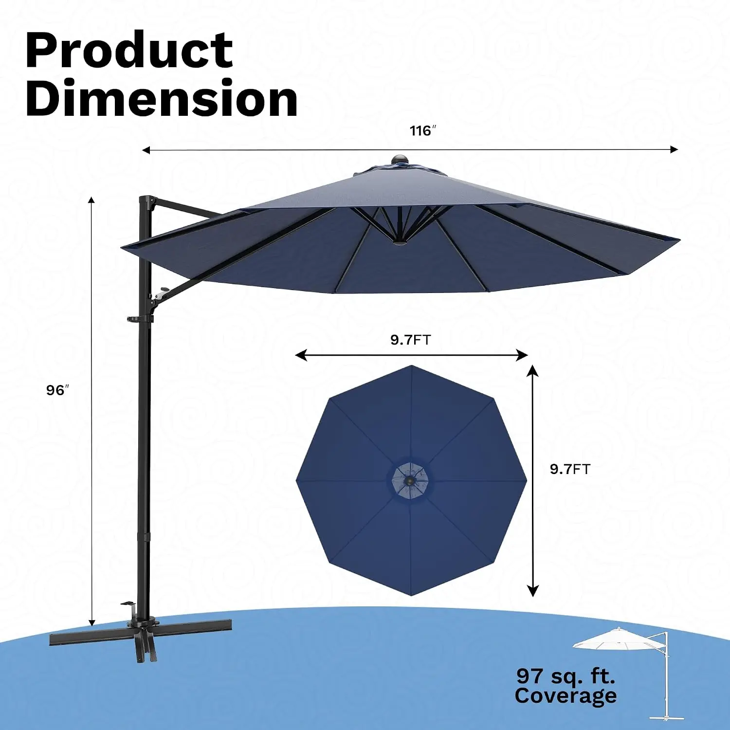 10ft Cantilever Patio Umbrella Large Round Outdoor Hanging Offset Market Umbrella 360 Rotation Easy Tilt Heavy Frame, Customized