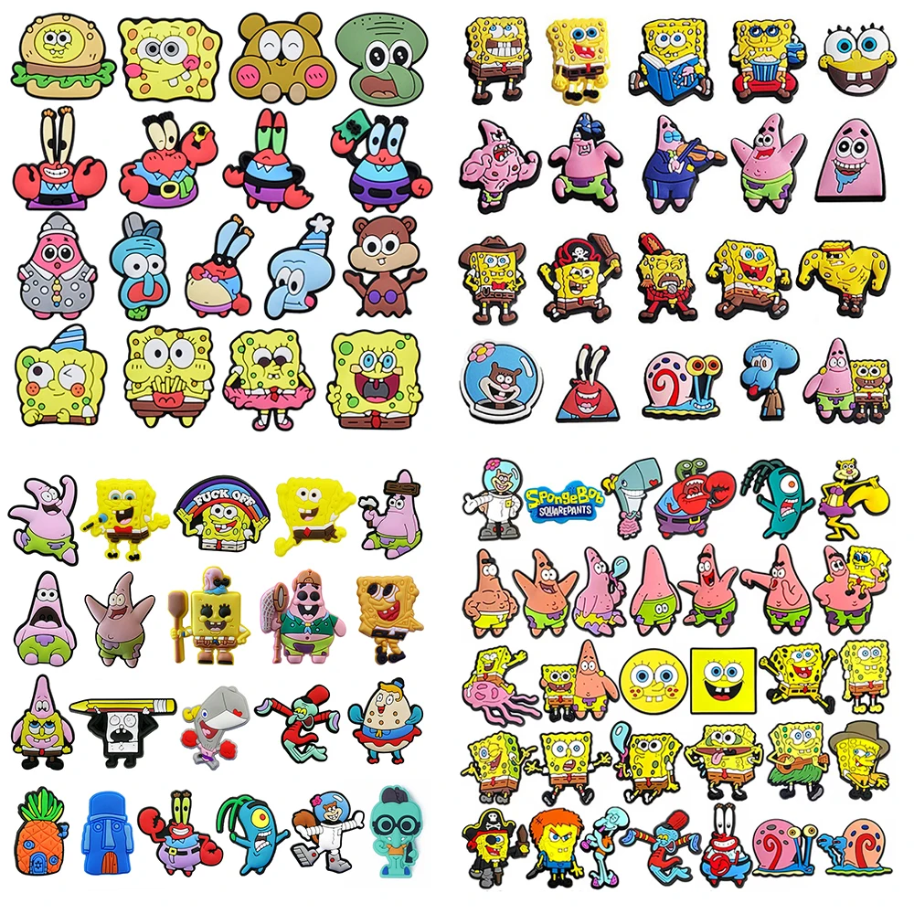 12-32Pcs Spongebob Shoe Charms Set Cartoon Clog Sandal Accessories DIY Shoe Decoration Wristband Buckle Kids Party X-mas Gifts
