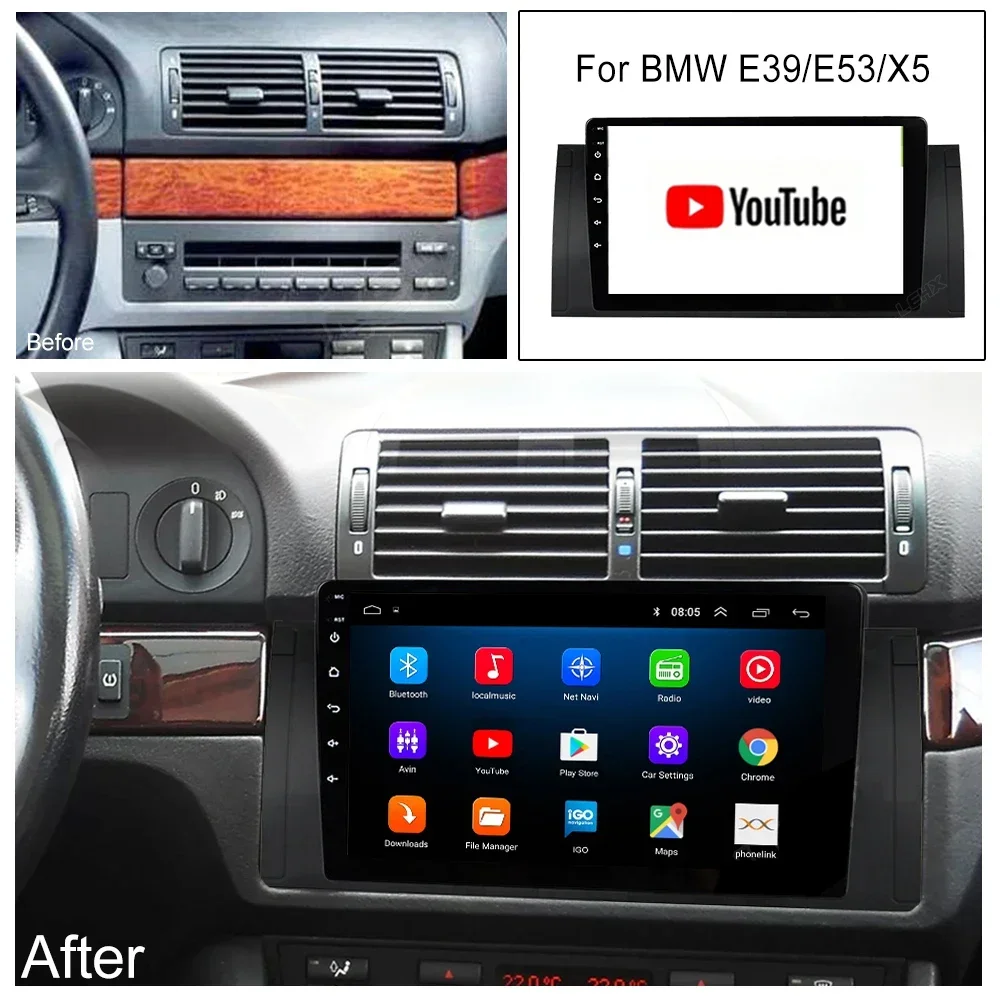 2din Android 13 Car radio for BMW 5 E39 E53 X5 1995-2003 2004 2005 2006 Multimedia Video player 4G DSP Carplay GPS Navi Stereo