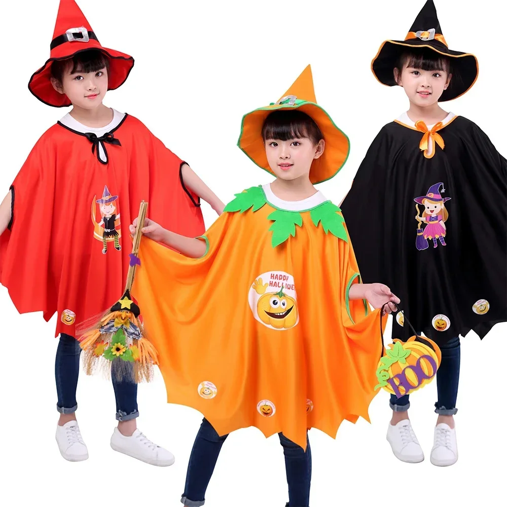 Halloween Cloth Children's Cape Cat Outfit Witch Cloak Hat Photo Props Cosplay Costume Halloween Children Clothes Kid Gifts