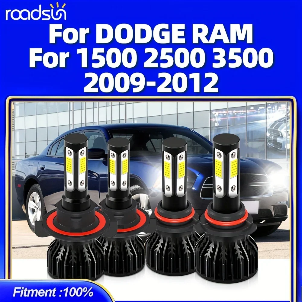 Fit For DODGE RAM 1500 2500 3500 (2009-2012) H13 Hi/Lo Beam All In One 9145 Fog Lamp 6500K White COB Bright Chip 27000LM 4pcs