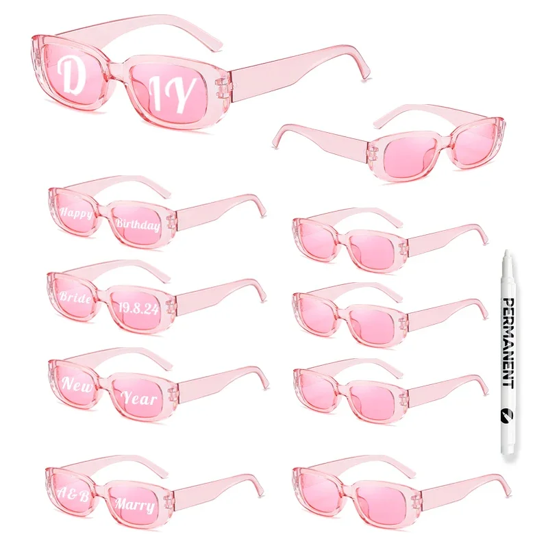 KAMMPT 10-Paar-Stift-Set, DIY-Buchstaben, modische Farbtöne, Damen, stilvoll, rechteckig, rosa Sonnenbrille, Rave-Party-Requisiten, Dekor, Sonnenbrille – Detail 10