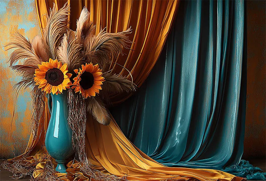 Mehofond 보호 팜파스 사진 배경, 임산부 초상화, 해바라기, 우아한 커튼 꽃병 사진 배경 장식