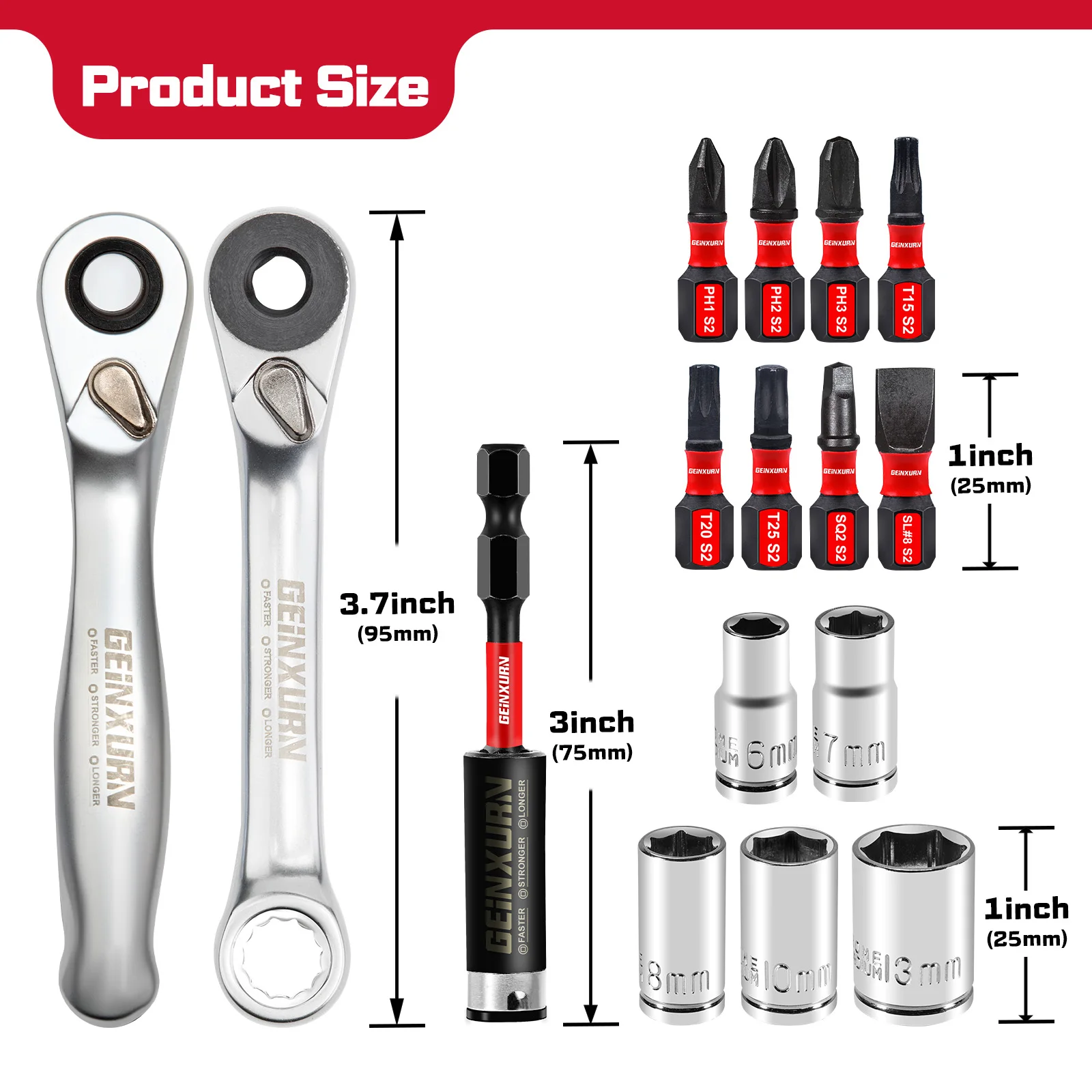 GEINXURN Mini Ratchet Wrench Socket Set 1/4' Drive Socket Bit Screwdriver Bits Combo Kit Portable Pocket Spanner DIY Repair Tool