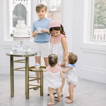 Ali Plus SS25 erkek mavi örgü Shabbos tulum yürümeye başlayan çocuk seti ve erkek çocuk üst ve pantolon Kız pembe örgü elbise ve tulum