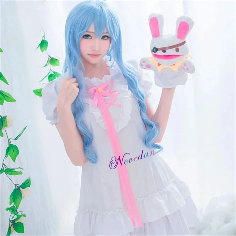 lili 123Anime Date A Live Himekawa Yoshino Cosplay Wig Green Women Girls Hooded Coat White Dress Halloween Costume
