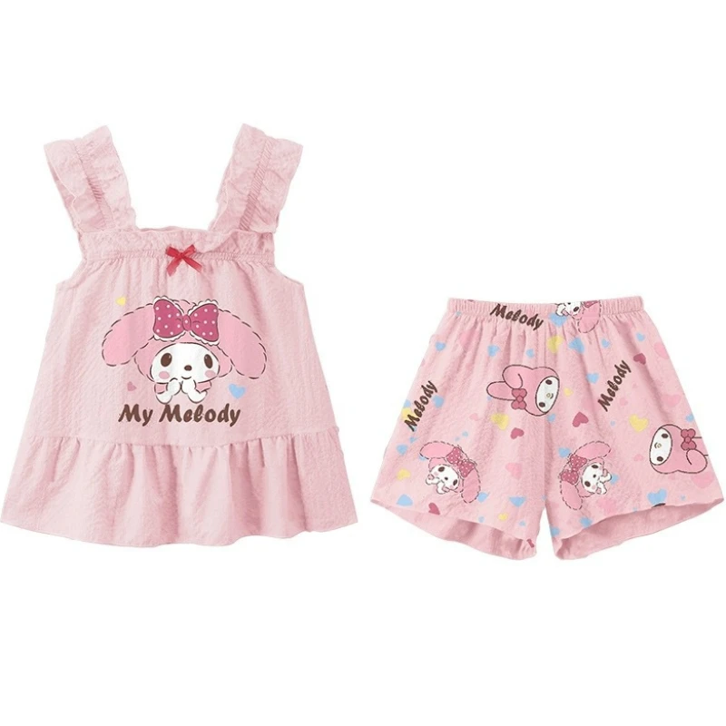 Sanrio Kuromi Kids Cinnamoroll Cartoon pigiama Set Cute My Melody Girls Boys Summer Set da casa a maniche corte regalo per bambini