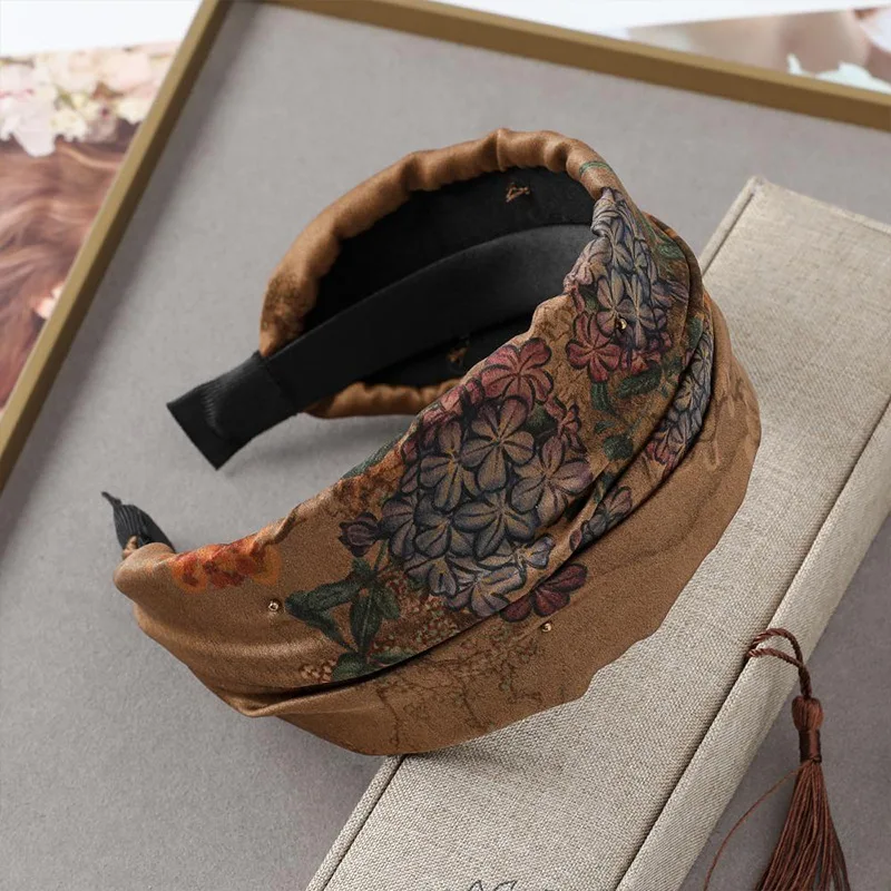 

Элегантная шелковая французская повязка на голову, широкая, винтажная, для женщин, модная, для повседневной носки