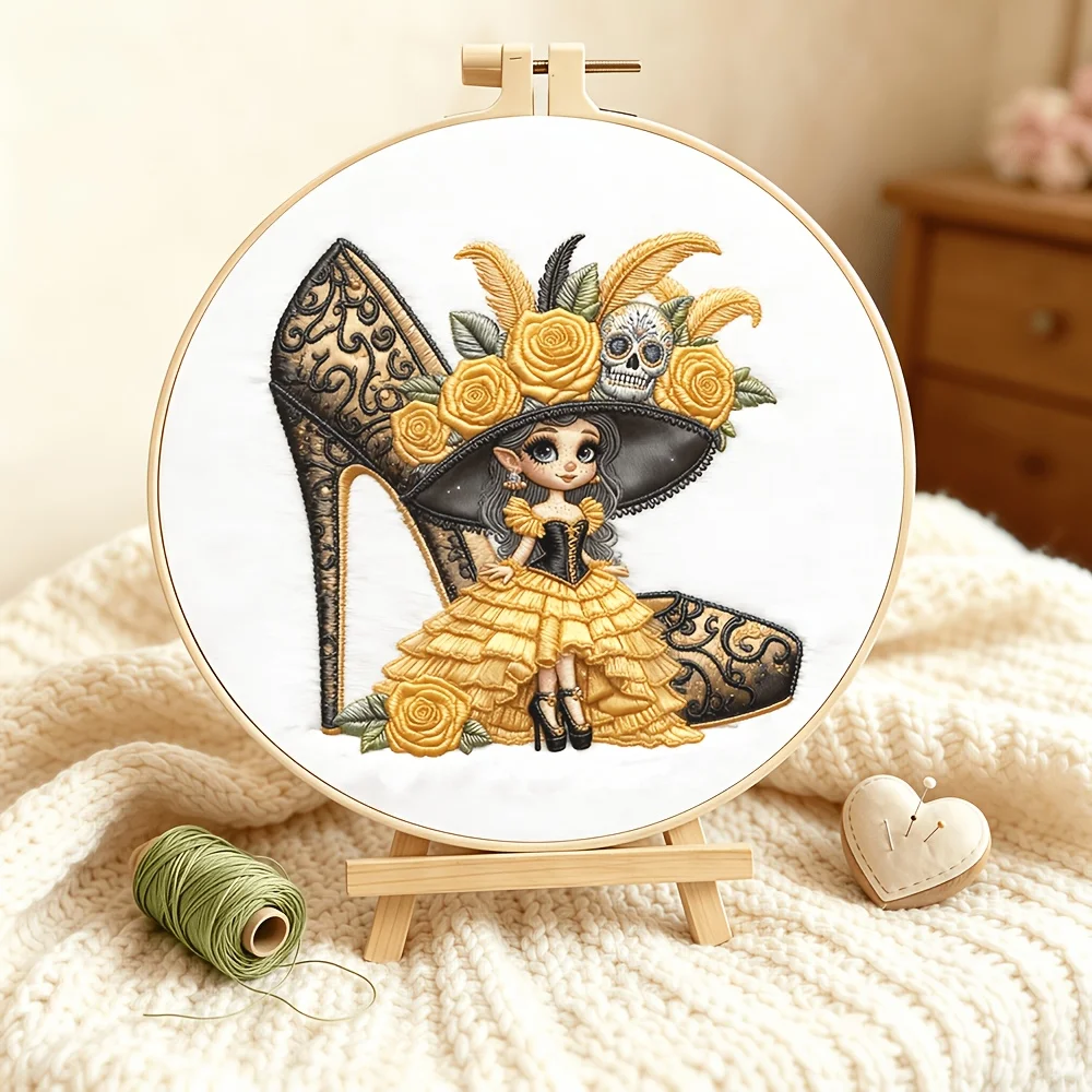 Embroidery Stitch Practice Kit Pre‑Printed Fabric Bamboo Hoop Thread Needles Learning Hand‑Stitching Craft Set