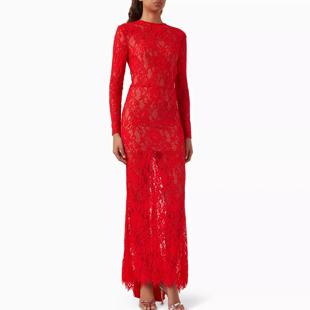 

Lace Long Evening Dresses For Sexy Women Vestidos de festa Elegant Straight High Waist Backless Cocktail Party Prom Gowns