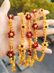 HAOHUPO Amber Necklace for Women Gold/Cognac Amber Necklace with sunflowersHandmade Genuine Baltic Amber Jewelry Christmas Gift
