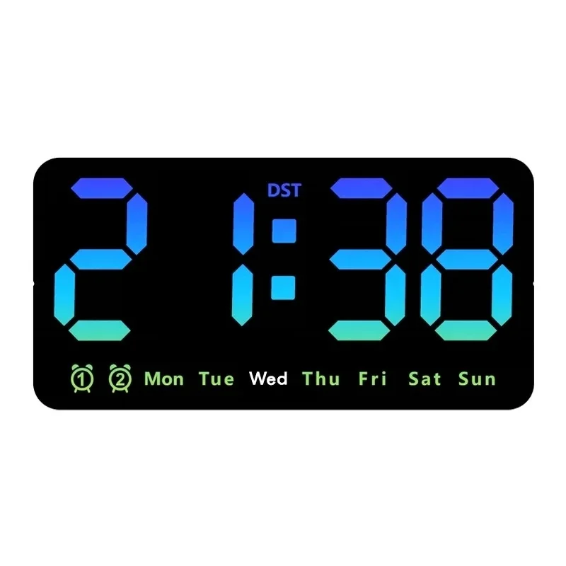 Sprachsteuerung, große digitale Wanduhr, Temperatur, Datum, Woche, DST, Schlummer-Tischuhr, 12/24 Stunden, Dual-Alarm, Wand-LED-Uhr