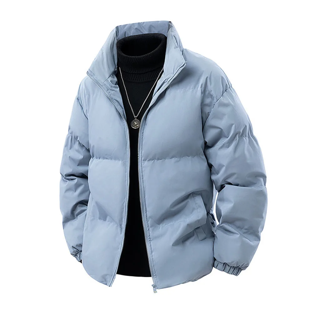 Winter Men's Outdoor Cotton Padded Jacket with Stand Collar Casual Sports Loose Fit Quilted Coat for Cold Weather Activities