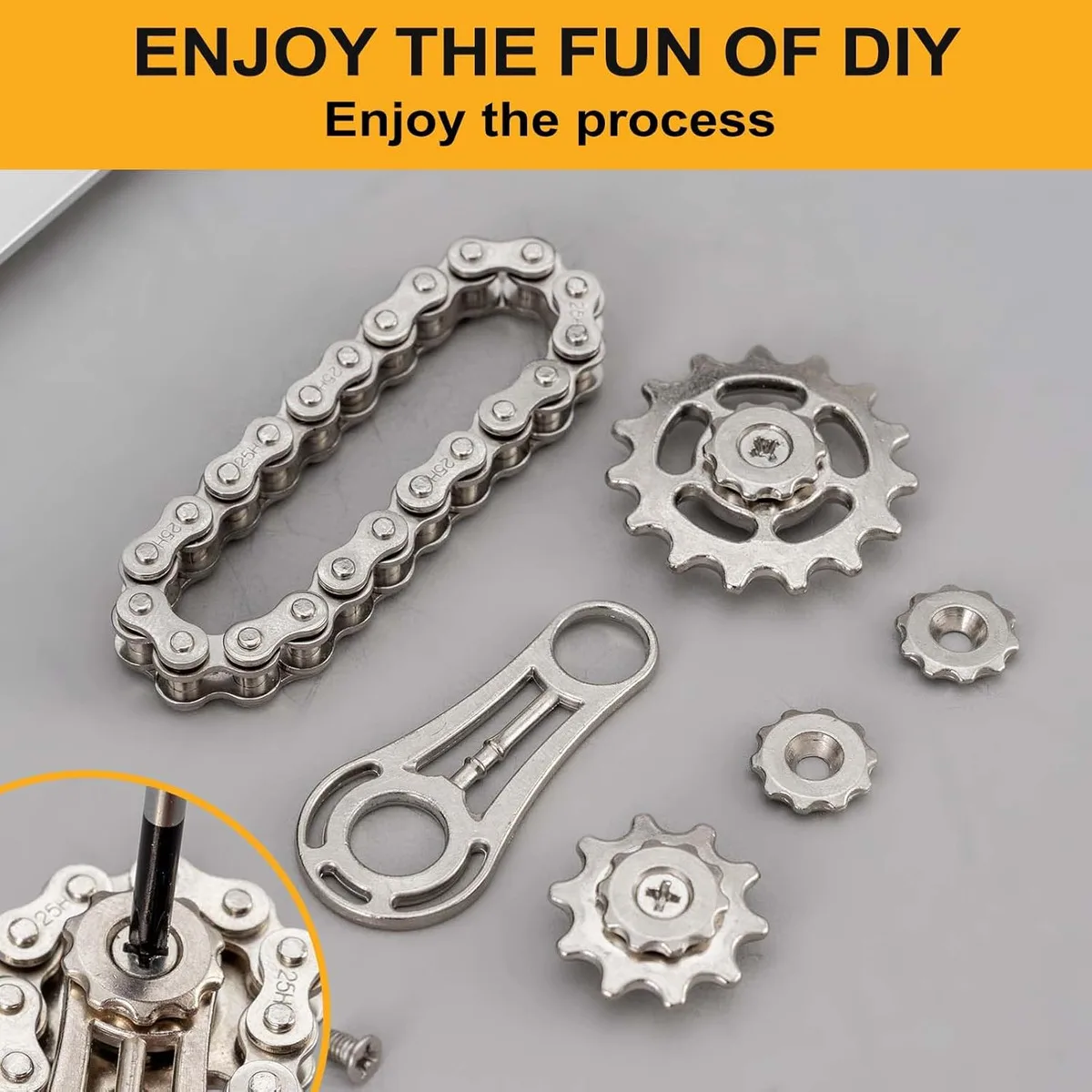 3pcs Stainless Steel Bicycle Chain Finger Spinner - Chain Gear Decompression Toy for Office Toy That Focuses Attention Bearings
