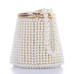 Pearl dinner bag luxury bucket handbag women chain evening clutch bag Beautiful bride beaded pearl evening dress bag for women