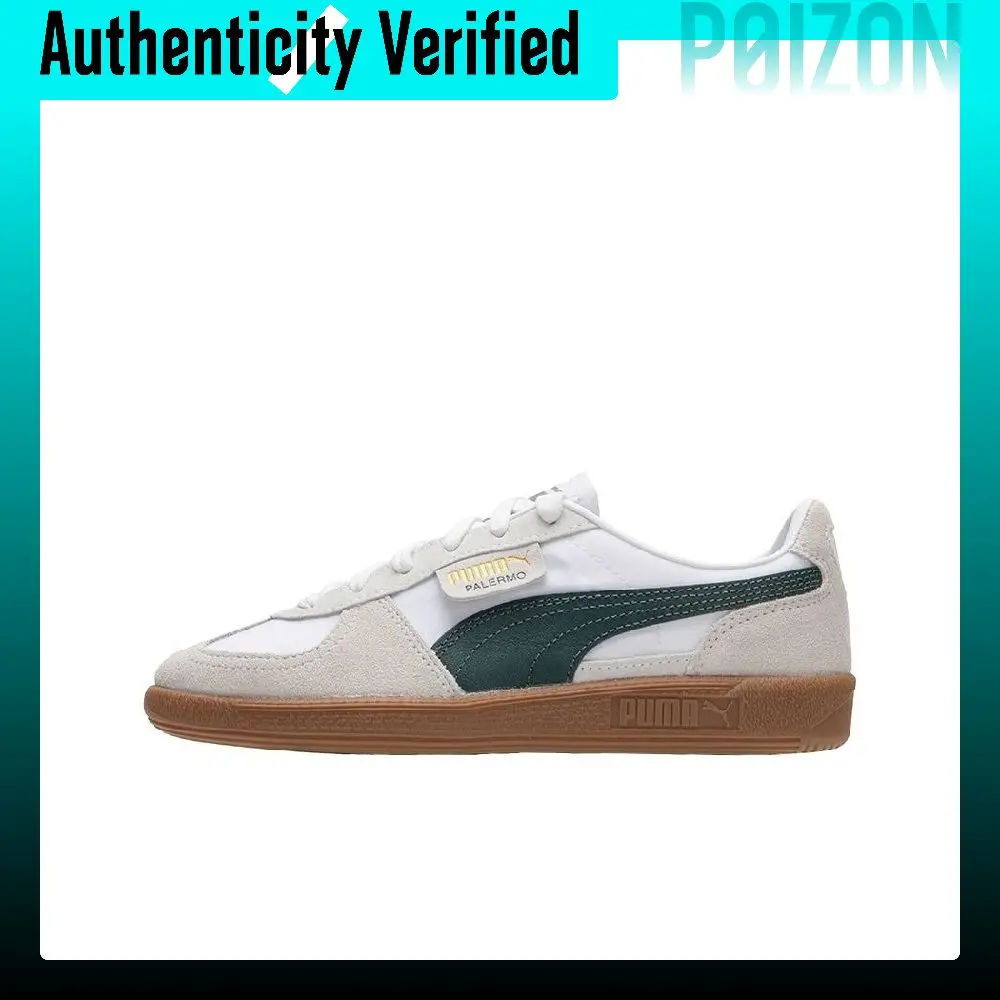 PUMA Palermo Textile, Top Grain Cow Leather Comfortable Low top German Army Trainers Unisex Gray Green 399341-05