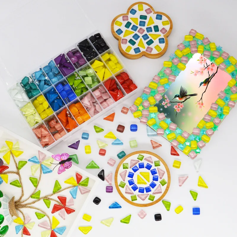 600g Diy Mix Color Glitter Glass Mosaic Stones Mosaic Tiles Glass Pebbles Crafts Material Puzzle For Diy Mosaic Making Arte