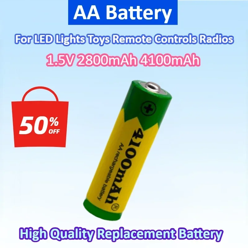 

New AA 1.5V 2800mAh 4100mAh Rechargeable Battery Suitable for LED Lights Toys Remote Controls Radios Batteries