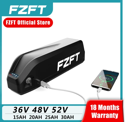 Fzft-電動自転車用バッテリーカートリッジ,52vバッテリー,30a,USB充電,bms,オリジナルの21700リチウムイオンバッテリー,1000w,18650, 48v,25ah
