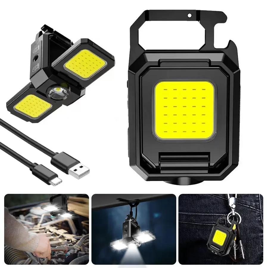 

Portable Keychain Light Mini Multifunctional COB Work Light Rechargeable Flashlight 90° Foldable Side Light Super Bright Lantern