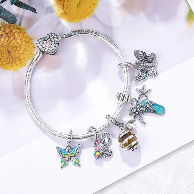 Colorful Zircon Butterflies and Bees Pendant Charm Beads Fits 3mm Bracelets Bangle Necklace For Women Luxury DIY Jewelry Making view 3