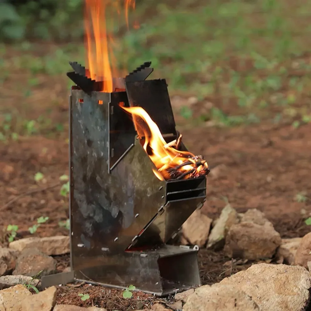 Stainless Steel Detachable Foldable Rocket Stove Durable Reliable Adjustable Air Intake for Various Ignition Projects