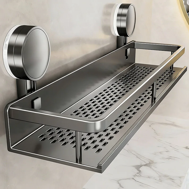 Space Aluminium Badezimmer-Saugnapf-Aufbewahrungsregal, wandmontiert, bohrfrei, Handtuchhalter, Waschbecken- und Duschgel-Organizer