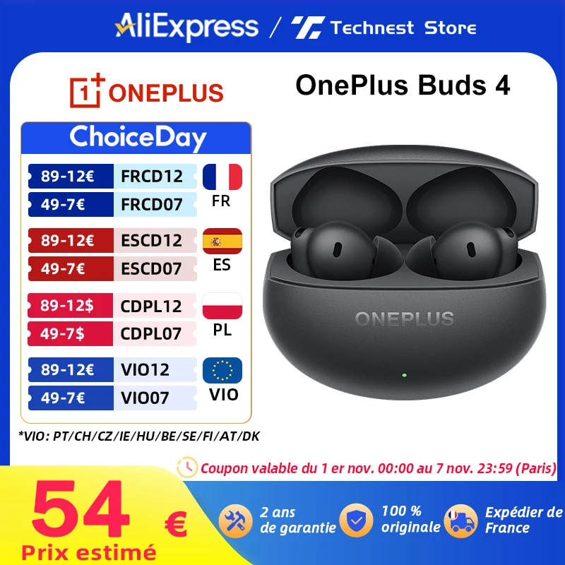 Versión Global OnePlus Buds 4 auriculares 55dB ANC Bluetooth 5,4 auriculares inalámbricos verdaderos hasta 45 horas de reproducción IP55