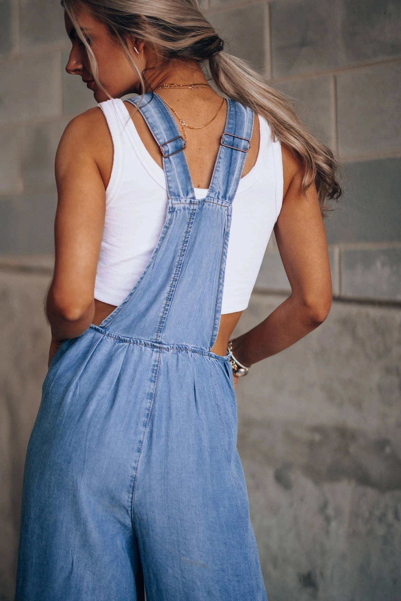 Summer Overalls For Women Blue Denim One-Piece Jumpsuits Loose Wide-Leg  With Pocket High-Waist Jumpsuits