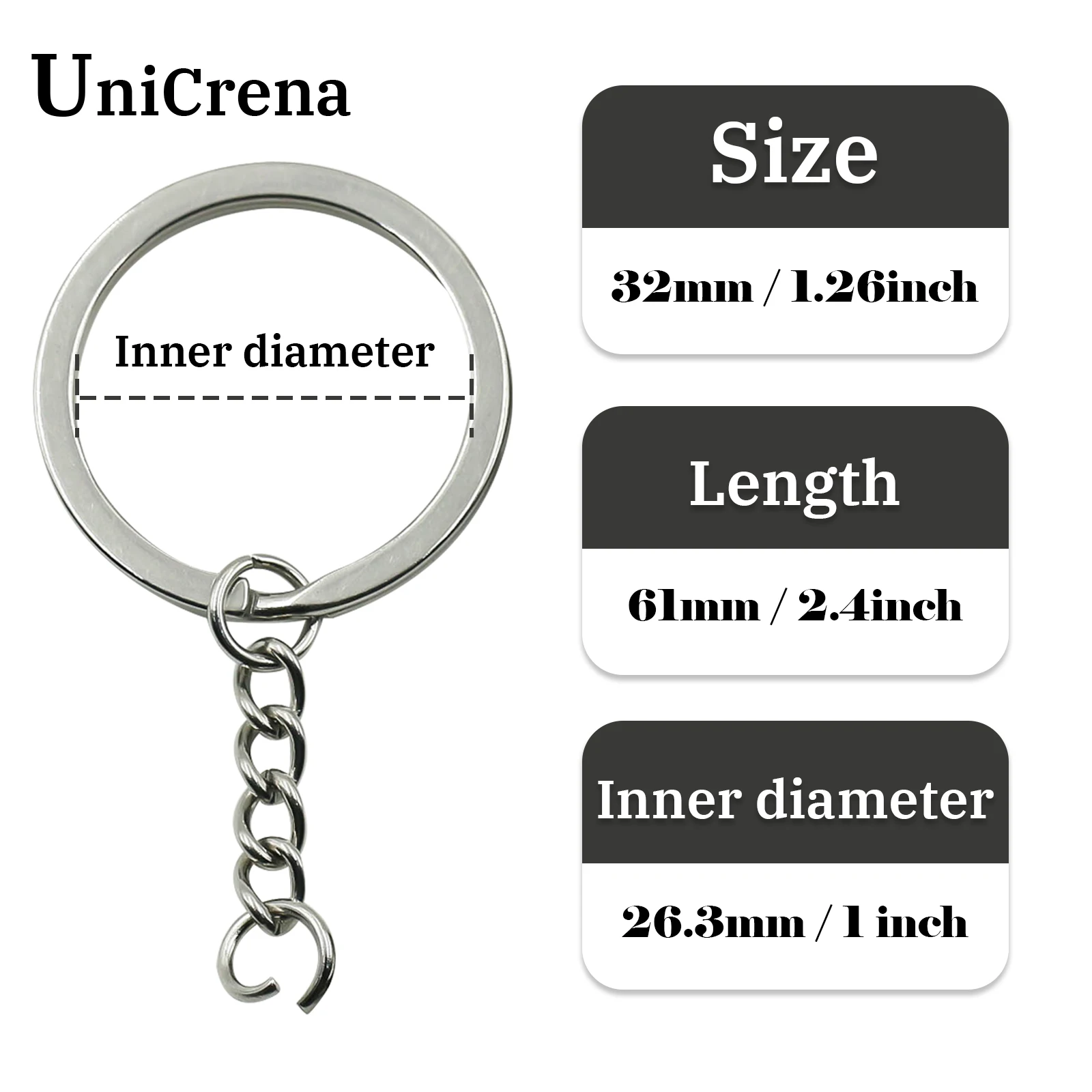 Unicrena Aufteilbarer Ring mit Kette Edelstahl - Verbinder für Schlüsselanhänger, DIY Basteln, Schmuckherstellung, Hundemarken Großhandel