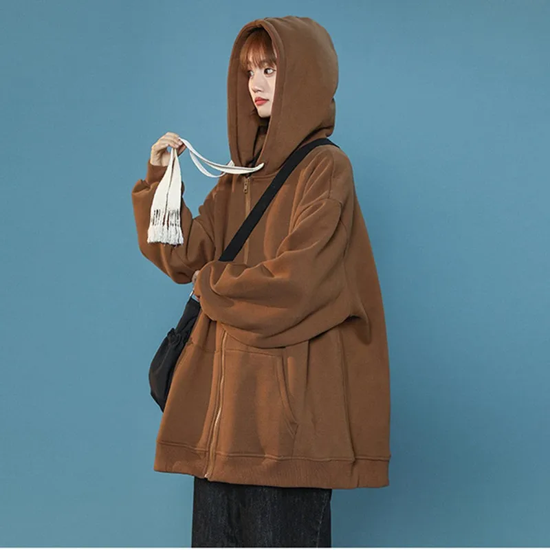 UHYTGF – sweat à capuche à manches longues pour femme, Cardigan à fermeture éclair, manteau d'automne et d'hiver décontracté, veste ample pour étudiante, 2240