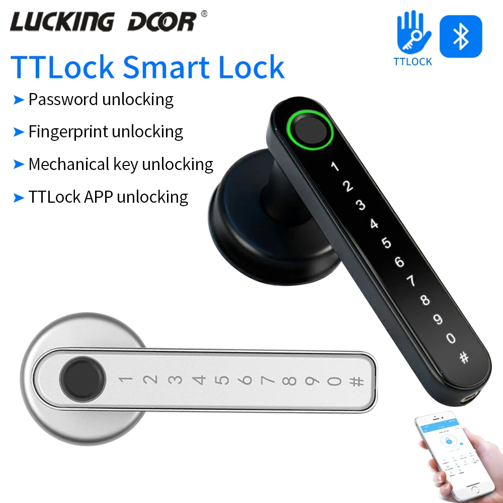 TTLock APP Bluetooth Security Smart Door Lock Fingerprint Electronic Door Lock Digital Code Handle Door Lock Support IOS/Android