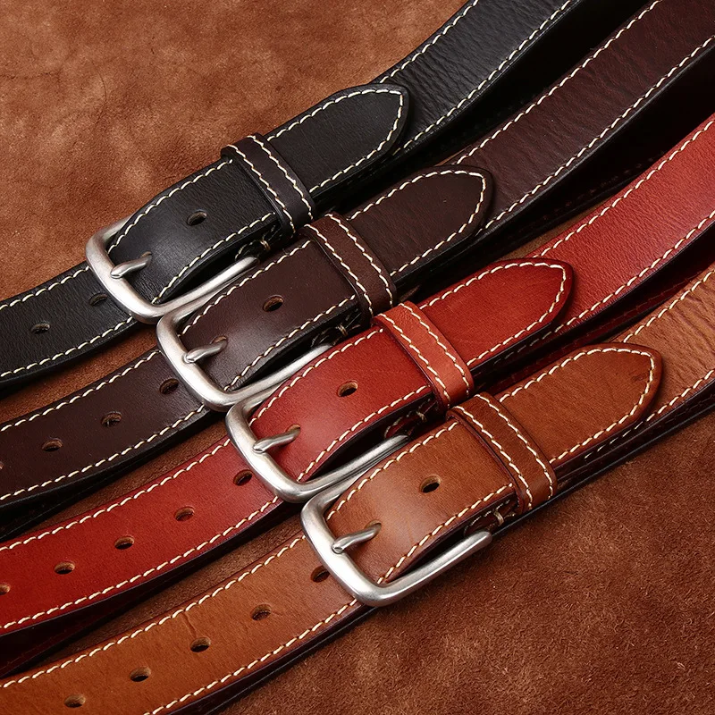 3.8CM Pure Cowhide High Quality Genuine Leather Belts for Men Strap Male Vintage Casual Stainless Steel Buckle Jeans Cowboy