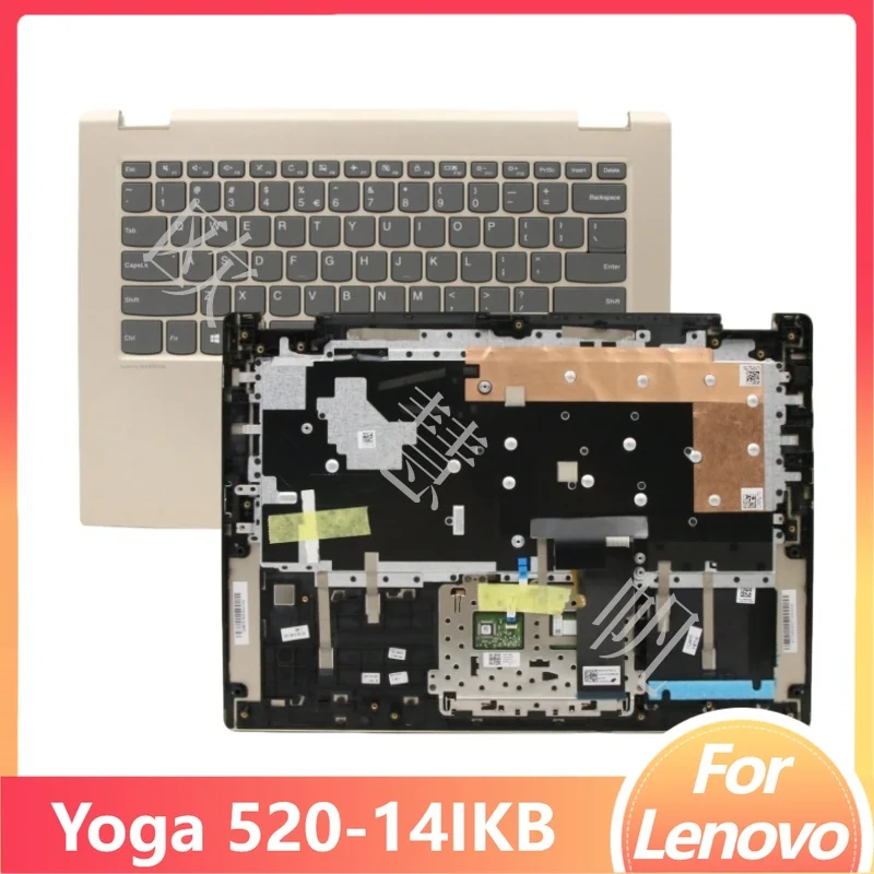 M New Original for Lenovo Ideapad Yoga 520-14IKB Laptop Palmrest Upper Cover with Fingerprint Hole US/Italy Keyboaed Gold