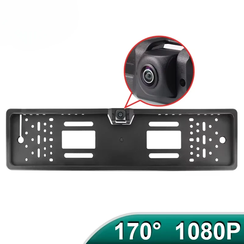 170 Degree 1920x1080P AHD EU European Car Rear View Number License Plate Frame Camera Fisheye Night Vision