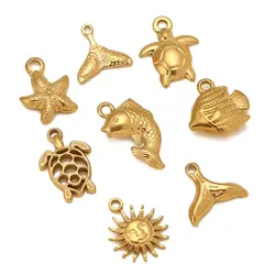 3Pc/Lot Mermaid Whale Tail/Starfish/Shell Small Charms Stainless Steel Pendants For Necklace Bracelet DIY Jewelry Making Finding