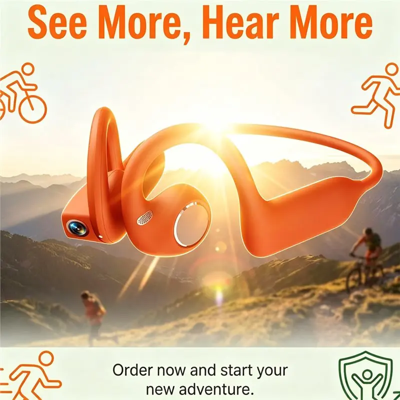 [NEW!】 Smart Ai Translator Headset Wireless Headphones Open Ear Design With Camera Bluetooth Earphones Ear Hanging For Outdoor C