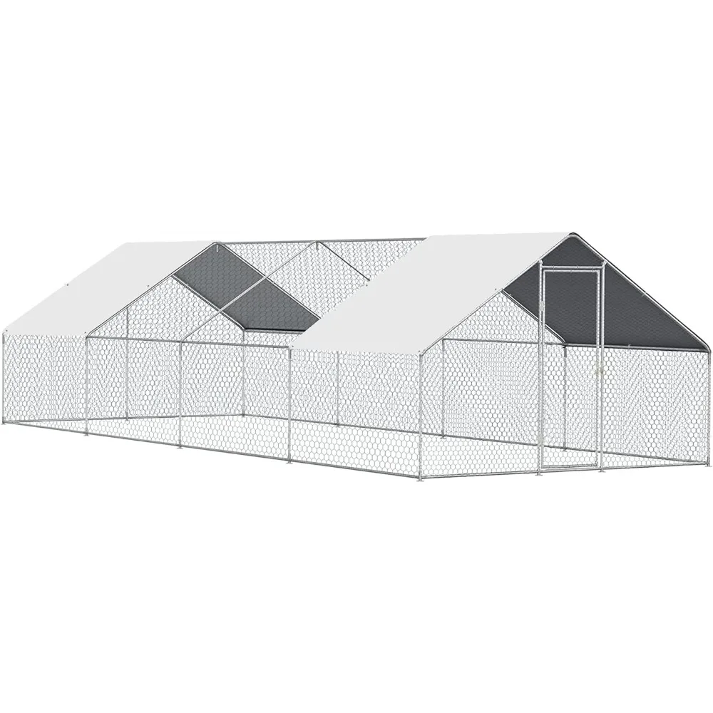 

Large Chicken Coop Run Walk-in Metal Poultry Cage Outdoor Backyard Hen House with Roof Cover (10'L x 20'W x 6.6'H)