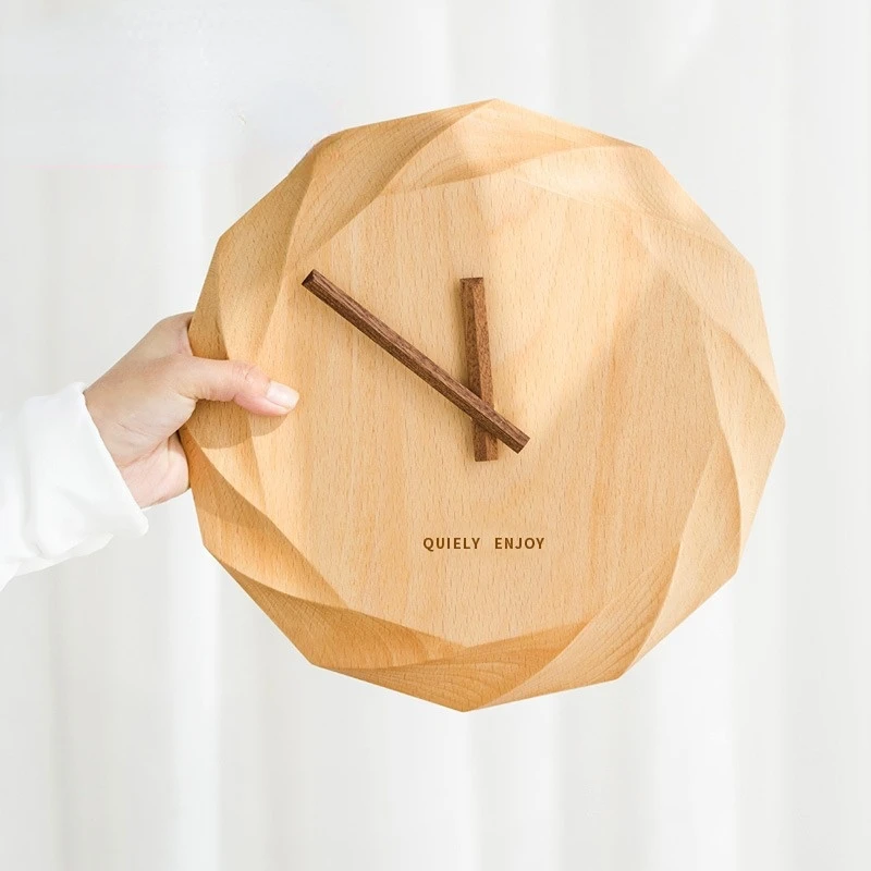 

Creative solid wood sun movement wall clock art simple living room clock wooden hanging watch wooden silent wall clock