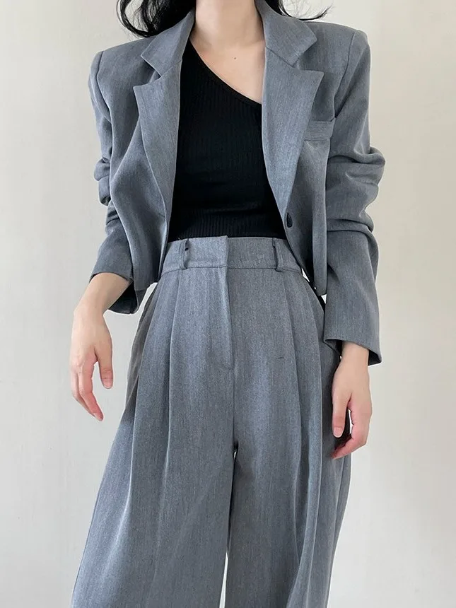 Faionable Losse Casual Pak Jaet vrouwen Wijde Pijpen Broek Set Koreaanse Sle Tweedelige Set Herfst Chic Button up Lange Sve
